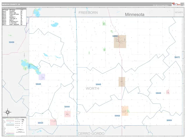 Worth County, IA ZIP Code Wall Map, Classic style