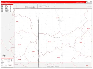 Worth County, IA RedLine style ZIP Code wall map