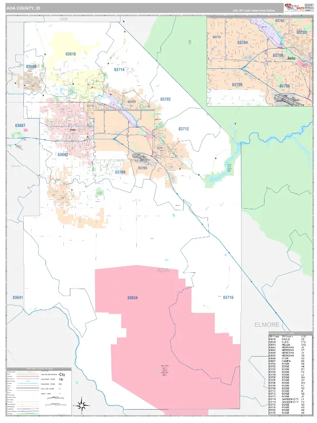 Ada County, ID ZIP Code Wall Map, Classic style