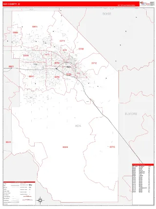 Ada County, ID RedLine style ZIP Code wall map