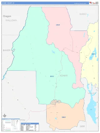 Adams County, ID ColorCast style ZIP Code wall map