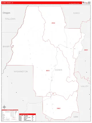 Adams County, ID RedLine style ZIP Code wall map