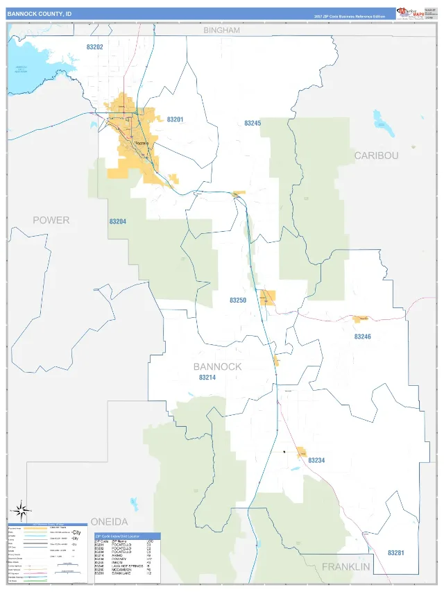 Bannock County, ID ZIP Code Wall Map, Business Reference style