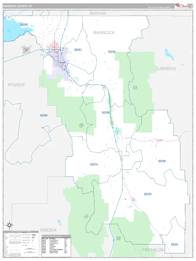 Bannock County, ID ZIP Code Wall Map, Classic style