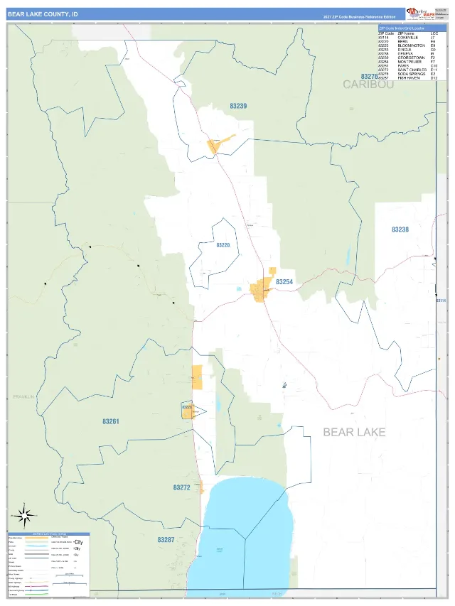 Bear Lake County, ID ZIP Code Wall Map, Business Reference style