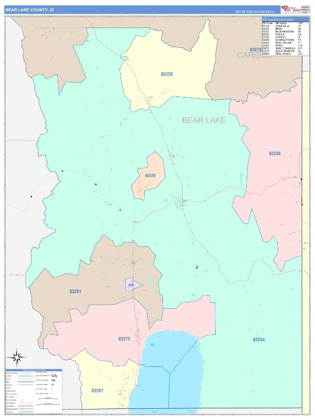 Bear Lake County, ID ZIP Code Wall Map, ColorCast style