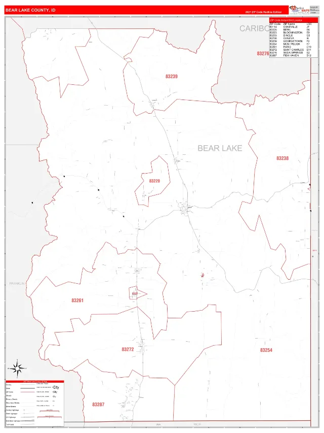 Bear Lake County, ID ZIP Code Wall Map, RedLine style