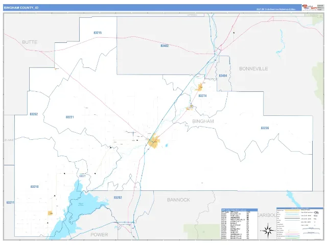 Bingham County, ID ZIP Code Wall Map, Business Reference style