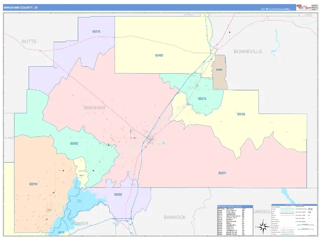 Bingham County, ID ZIP Code Wall Map, ColorCast style