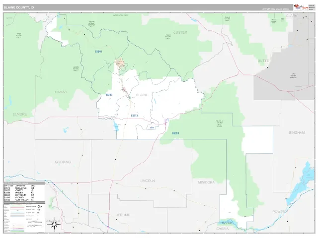 Blaine County, ID ZIP Code Wall Map, Classic style