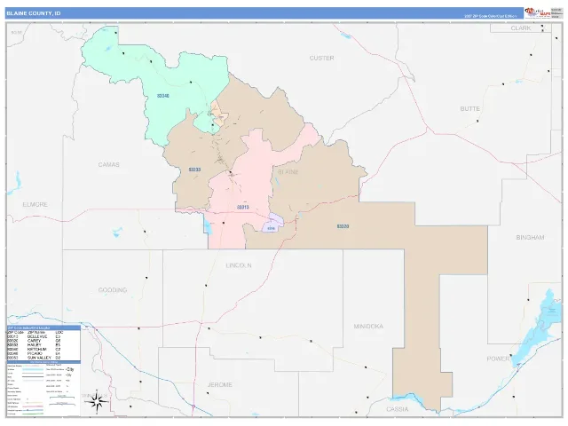 Blaine County, ID ZIP Code Wall Map, ColorCast style