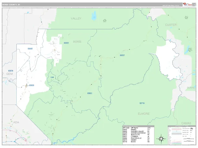 Boise County, ID ZIP Code Wall Map, Classic style