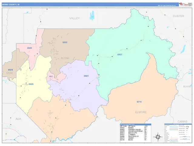 Boise County, ID ZIP Code Wall Map, ColorCast style