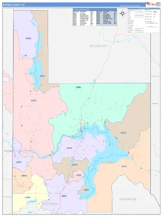 Bonner County, ID ColorCast style ZIP Code wall map