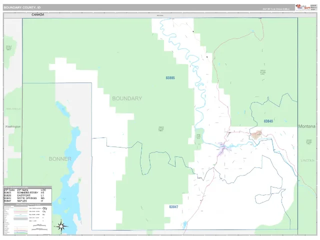 Boundary County, ID ZIP Code Wall Map, Classic style
