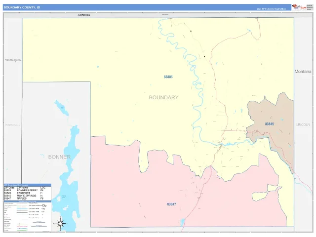 Boundary County, ID ZIP Code Wall Map, ColorCast style