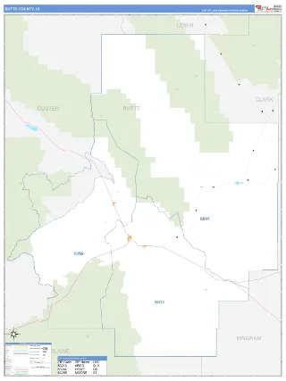 Butte County, ID Business Reference style ZIP Code wall map
