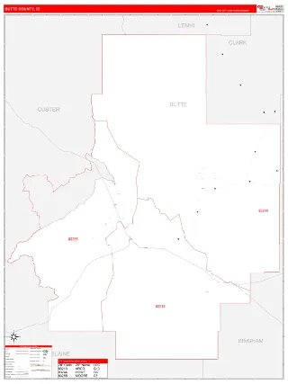 Butte County, ID RedLine style ZIP Code wall map
