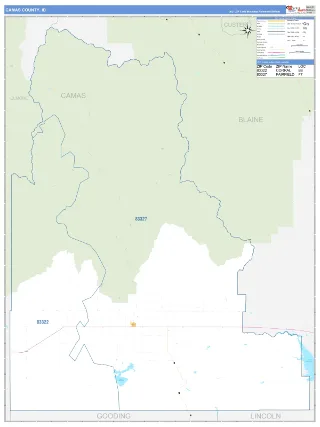 Camas County, ID Business Reference style ZIP Code wall map