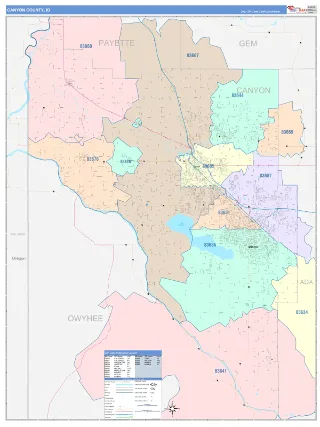 Canyon County, ID ColorCast style ZIP Code wall map