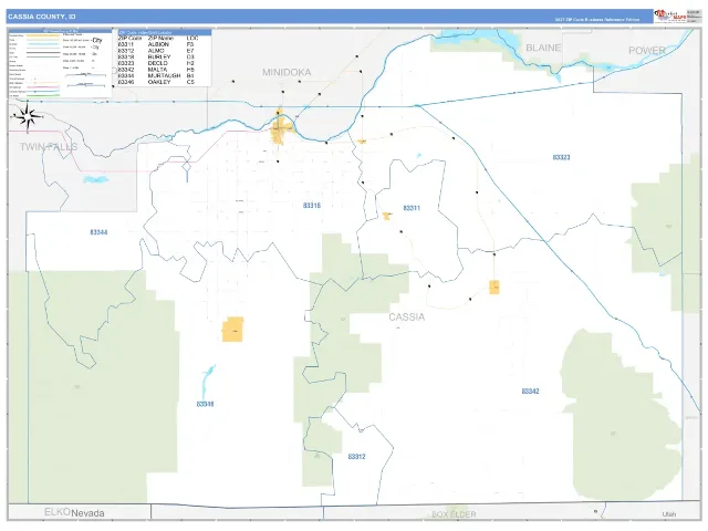 Cassia County, ID ZIP Code Wall Map, Business Reference style