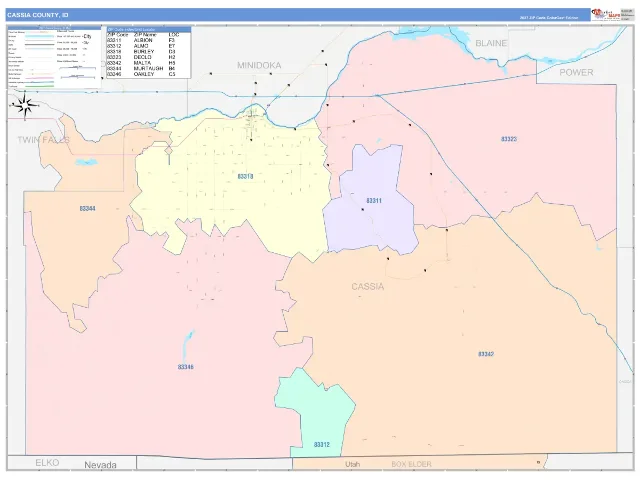 Cassia County, ID ZIP Code Wall Map, ColorCast style