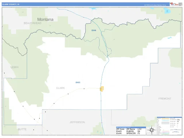 Clark County, ID ZIP Code Wall Map, Business Reference style