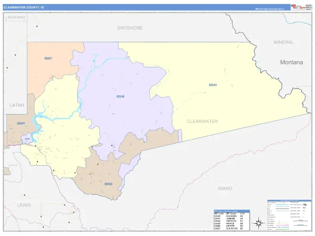 Clearwater County, ID ZIP Code Wall Map, ColorCast style