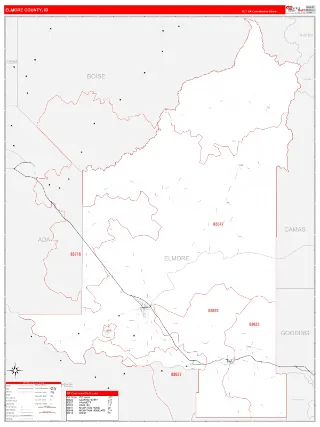 Elmore County, ID RedLine style ZIP Code wall map