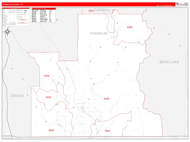 Franklin County, ID ZIP Code Wall Map, RedLine style