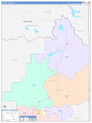 Fremont County, ID ColorCast style ZIP Code wall map