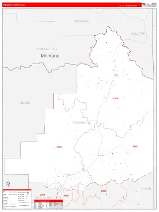 Fremont County, ID RedLine style ZIP Code wall map