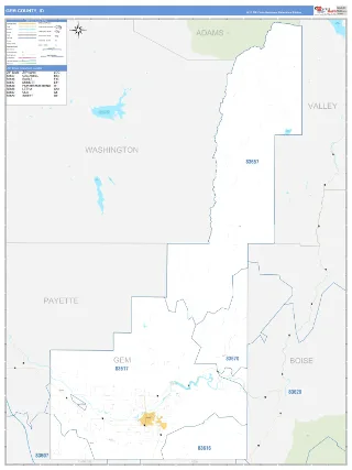 Gem County, ID Business Reference style ZIP Code wall map