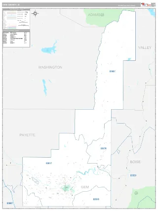 Gem County, ID Classic style ZIP Code wall map