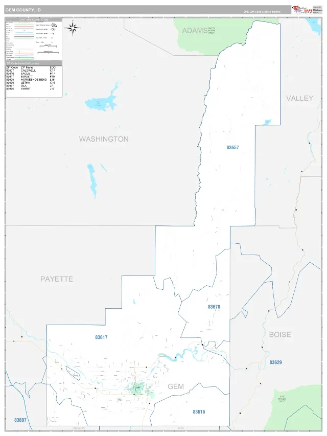 Gem County, ID ZIP Code Wall Map, Classic style
