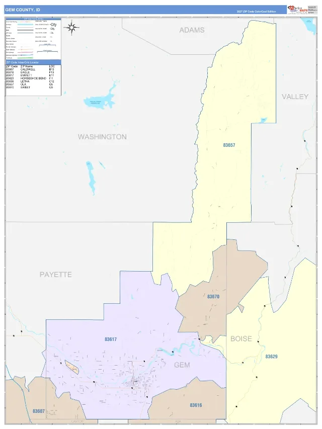 Gem County, ID ZIP Code Wall Map, ColorCast style