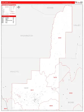 Gem County, ID RedLine style ZIP Code wall map