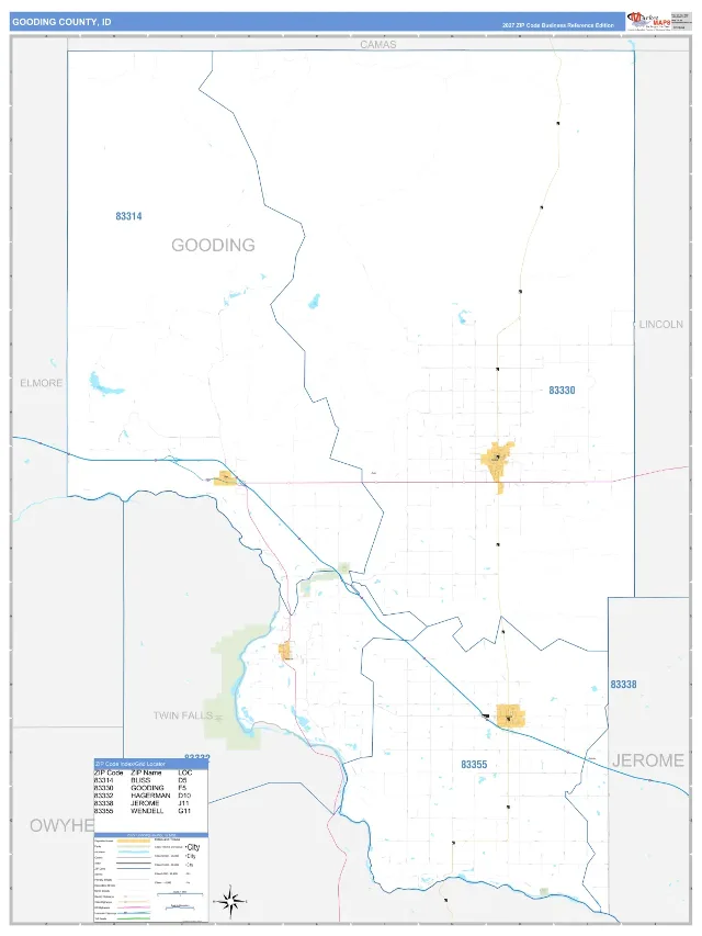 Gooding County, ID ZIP Code Wall Map, Business Reference style