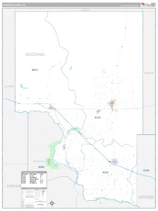Gooding County, ID Classic style ZIP Code wall map