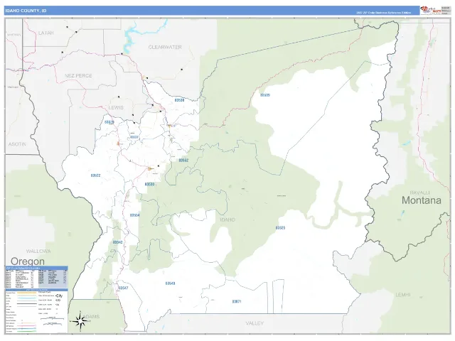 Idaho County, ID ZIP Code Wall Map, Business Reference style