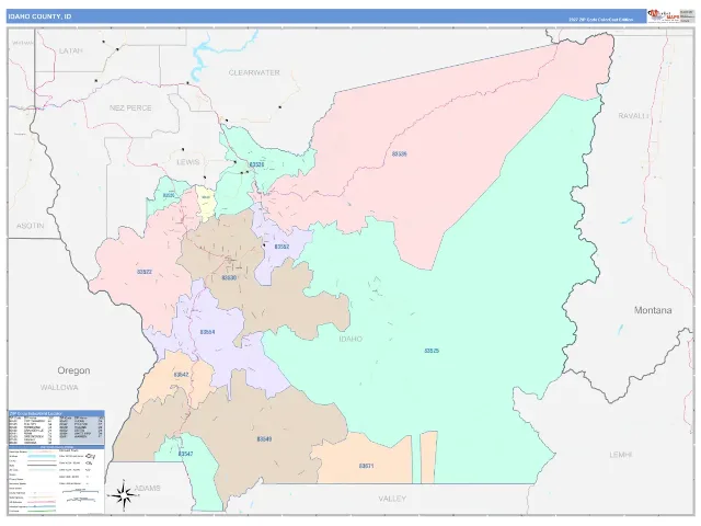Idaho County, ID ZIP Code Wall Map, ColorCast style
