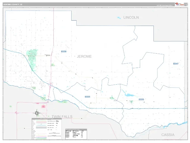 Jerome County, ID ZIP Code Wall Map, Classic style