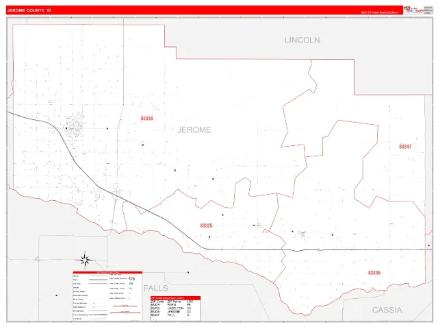 Jerome County, ID ZIP Code Wall Map, RedLine style