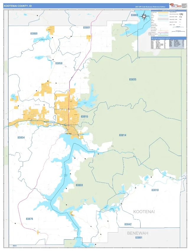 Kootenai County, ID ZIP Code Wall Map, Business Reference style