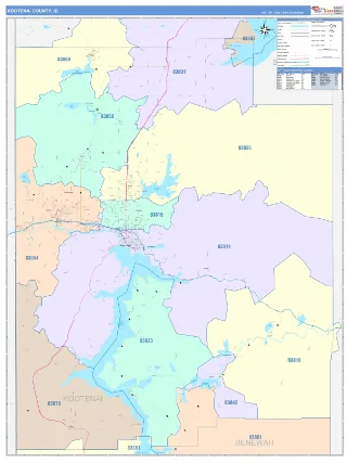 Kootenai County, ID ColorCast style ZIP Code wall map