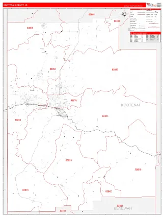 Kootenai County, ID RedLine style ZIP Code wall map