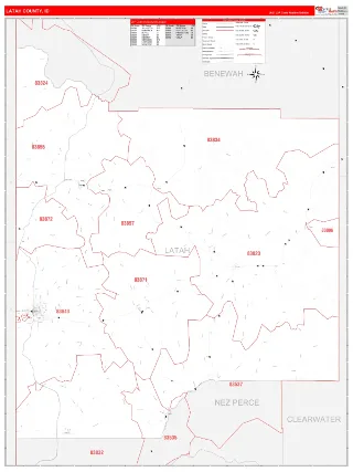 Latah County, ID RedLine style ZIP Code wall map