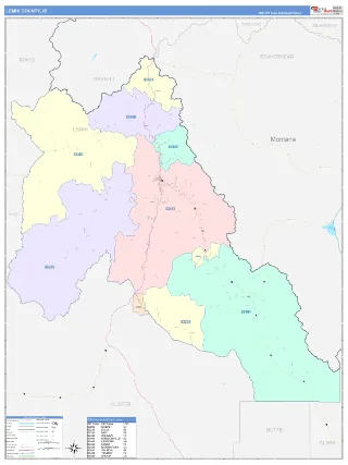 Lemhi County, ID ColorCast style ZIP Code wall map