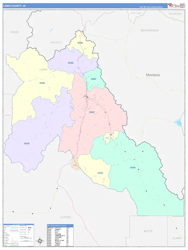 Lemhi County, ID ZIP Code Wall Map, ColorCast style