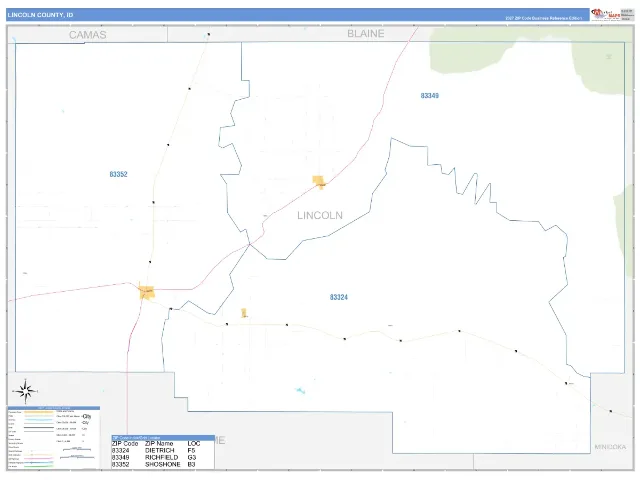 Lincoln County, ID ZIP Code Wall Map, Business Reference style